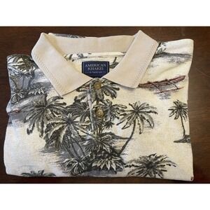 American Khakis Van Heusen Shirt Men's M Short Sleeve Polo Tan Hawaiian